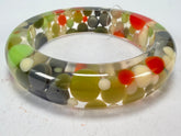 Jackie Brazil "Shinny Spotted" Green Mix Spots Solid Round Resin 1.7cm Bangle ( B1726 )