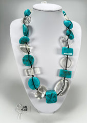 Jackie Brazil "Indiana" Turquoise & Transparent Multi-Bead Medium Resin 70cm Necklace ( N0033 )