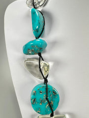 Jackie Brazil "Indiana" Turquoise & Transparent Multi-Bead Medium Resin 70cm Necklace ( N0033 )