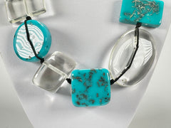 Jackie Brazil "Indiana" Turquoise & Transparent Multi-Bead Medium Resin 70cm Necklace ( N0033 )