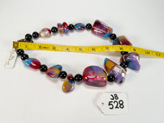 Jackie Brazil "Vesubio" Purple Marble Large Beads & Stones Necklace ( N1616 )