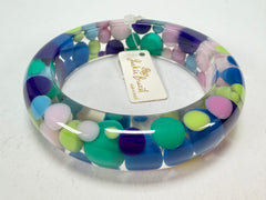 Jackie Brazil "Shinny Spotted" Blue Mix Spots Solid Round Resin 1.7cm Bangle ( B1726 )