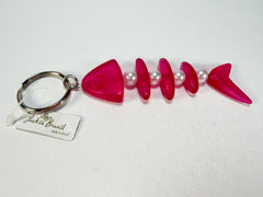 Jackie Brazil "Skeleton Fish" Dark Pink Resin Keyring ( K0178 )