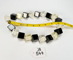Jackie Brazil "Galactic" Black & Clear Squares Short Resin Necklace ( N2662 )