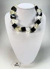 Jackie Brazil "Galactic" Black & Clear Squares Short Resin Necklace ( N2662 )