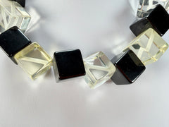 Jackie Brazil "Galactic" Black & Clear Squares Short Resin Necklace ( N2662 )