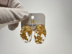 Jackie Brazil "Oval" Gold Flakes Single Stone Pendant Stud Resin Earrings ( E3608 )