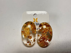 Jackie Brazil "Oval" Gold Flakes Single Stone Pendant Stud Resin Earrings ( E3608 )