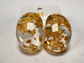 Jackie Brazil "Oval" Gold Flakes Single Stone Pendant Stud Resin Earrings ( E3608 )