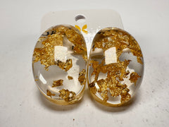 Jackie Brazil "Oval" Gold Flakes Single Stone Pendant Stud Resin Earrings ( E3608 )