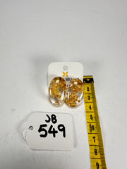 Jackie Brazil "Oval" Gold Flakes Single Stone Pendant Stud Resin Earrings ( E3608 )