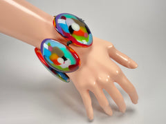 Jackie Brazil "Riverstones" Kandinsky Large Flat Stones On Elastic Bracelet ( B3716 )
