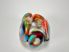 Jackie Brazil "Riverstones" Kandinsky Large Flat Stones On Elastic Bracelet ( B3716 )