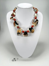 Jackie Brazil "Vesubio" Brown Marble Large Beads & Stones Necklace ( N1616 )