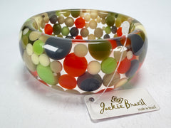 Jackie Brazil "Petit Balls" Green Mix Spots Solid Round Resin 3.4cm Bangle ( B2520 )