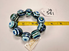 Jackie Brazil "Cat Eyes" Liquorice Allsorts Balls Blue Mix Resin Bracelet ( B0885 )