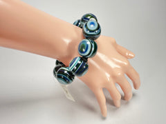 Jackie Brazil "Cat Eyes" Liquorice Allsorts Balls Blue Mix Resin Bracelet ( B0885 )