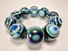 Jackie Brazil "Cat Eyes" Liquorice Allsorts Balls Blue Mix Resin Bracelet ( B0885 )