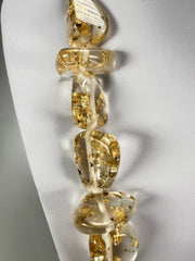 Jackie Brazil "Diamonds" Gold Flakes Flintstone Bone 80cm Necklace ( N0080 )