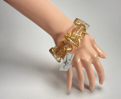 Jackie Brazil "Diamonds" Gold Flakes Flintstone Bone Bracelet ( B0211 )