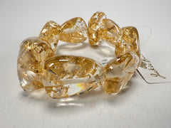 Jackie Brazil "Diamonds" Gold Flakes Flintstone Bone Bracelet ( B0211 )
