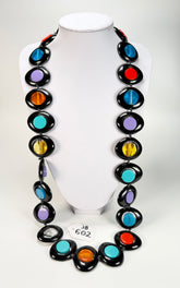 Jackie Brazil "Saturn" Black & Transparent Summer Mix Disc & Cylinder Long 110cm Necklace ( N0067 )