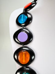 Jackie Brazil "Saturn" Black & Transparent Summer Mix Disc & Cylinder Long 110cm Necklace ( N0067 )