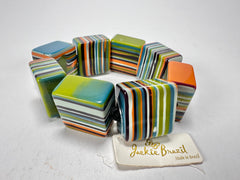 Jackie Brazil "Gala" Liquorice Half Rectangles On Elastic Winter Mix Bracelet ( B0778 )