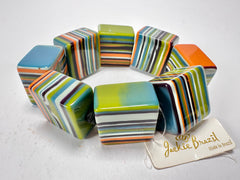 Jackie Brazil "Gala" Liquorice Half Rectangles On Elastic Winter Mix Bracelet ( B0778 )