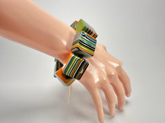 Jackie Brazil "Gala" Liquorice Half Rectangles On Elastic Winter Mix Bracelet ( B0778 )