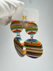 Jackie Brazil "Duo Stud" Liquorice Mix Colours Disk On Pin Resin Earrings ( E0520 )