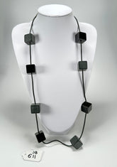 Jackie Brazil "Titan" Black Large Squares On Rubber Resin Necklace ( N2574 )