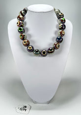 Jackie Brazil "Darning" Grey Swirls Balls With Cat Eyes Choker Resin Necklace ( N3200 )