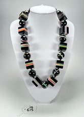 Jackie Brazil "Bar Code" Black & Mix Liquorice Squares & Balls 75cm Resin Necklace ( N2322 )