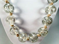 Jackie Brazil "Lola" Silver Flakes Medium Spheres 70cm Resin Necklace ( N2695 )