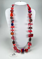 Jackie Brazil "Indiana" Red Mix Multi-Bead Medium Resin 70cm Necklace ( N0033 )