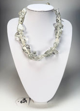 Jackie Brazil "Diamonds" Silver Flakes Flintstone Bone 55cm Necklace ( N0061 )
