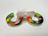 Jackie Brazil "Lucia" Kandinsky Thick Half Hoop On Pin Resin Earrings ( E0035 )