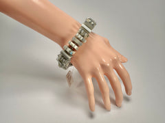 Jackie Brazil "Patricia" Liquorice Squares & Beads Spring Cream Mix Resin Bracelet ( B0192 )