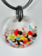 Jackie Brazil "Cascade" Large Disk On Three Cords Resin Necklace ( N3800 )