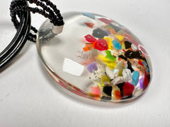 Jackie Brazil "Cascade" Large Disk On Three Cords Resin Necklace ( N3800 )