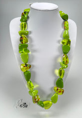 Jackie Brazil "Diamonds" Green & Transparent Flintstone Bone 80cm Necklace ( N0080 )