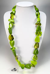 Jackie Brazil "Diamonds" Green & Transparent Flintstone Bone 80cm Necklace ( N0080 )