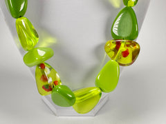 Jackie Brazil "Diamonds" Green & Transparent Flintstone Bone 80cm Necklace ( N0080 )