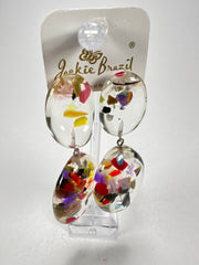 Jackie Brazil "Cascade" Medium Riverstone Double Pendant Resin Earrings ( E3900 )