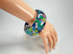 Jackie Brazil "Petit Balls" Blue Mix Spots Solid Round Resin 3.4cm Bangle ( B2520 )
