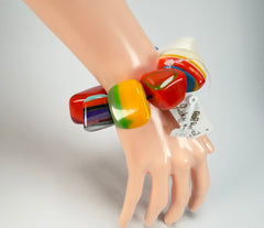 Jackie Brazil "8 PZS" Pop Art Natural Large Stones Elasticated Bracelet ( B0374 )