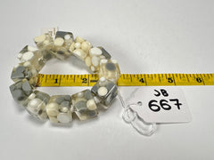 Jackie Brazil "Spots" Spotted Cubes On Elastic Cream Mix Resin Bracelet ( B1284 )