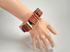 Jackie Brazil "Gala" Liquorice Half Rectangles On Elastic Orange Mix Bracelet ( B0778 )