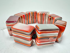 Jackie Brazil "Gala" Liquorice Half Rectangles On Elastic Orange Mix Bracelet ( B0778 )